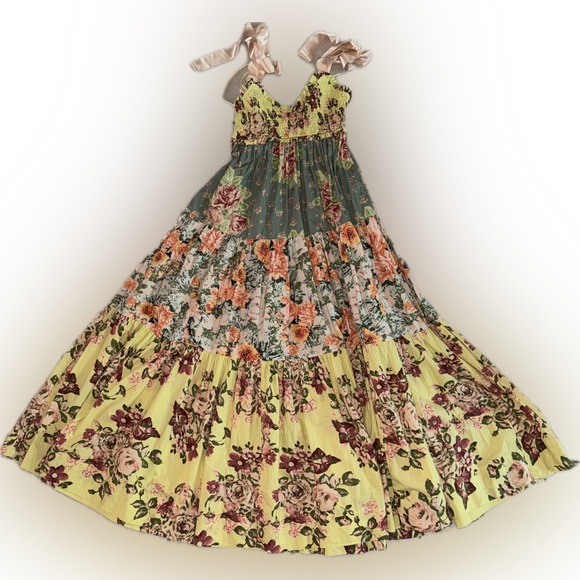 NWOT Free People Bluebell tiered maxi smocked dress in warm flowered combo S - Picture 2 of 6